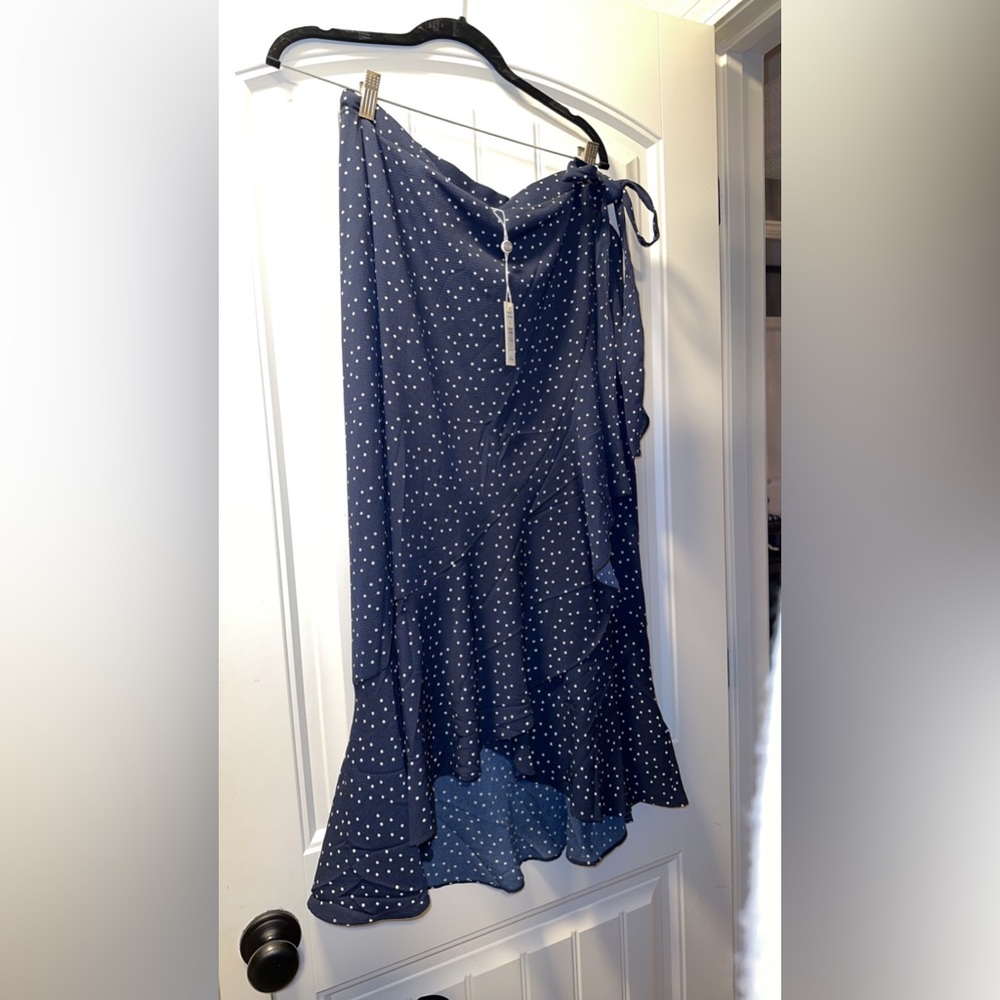 Navy Ruffle High Low Tie Skirt